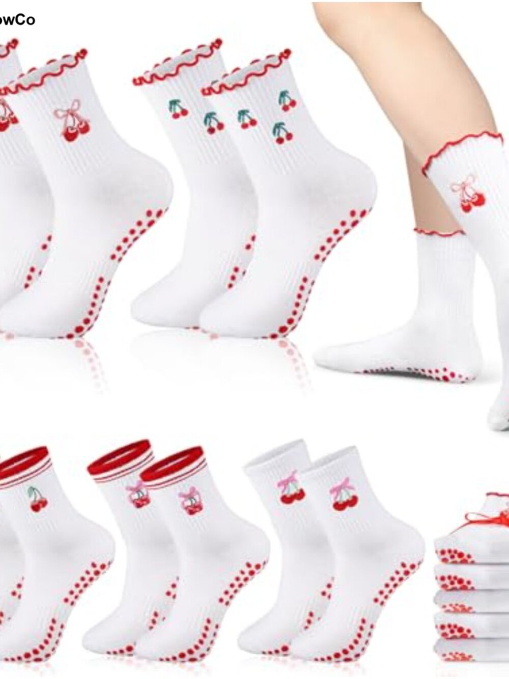 5 Pairs Pilates Grip Socks Women Cotton Non Slip Crew